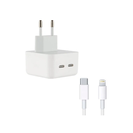 Зарядка для iPhone. 2 выхода USB-C 50W. Lightning кабель в комплекте